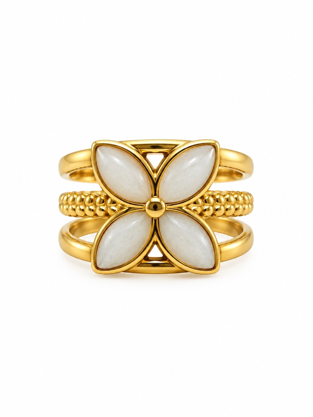 White Enamel Tile Flower Ring